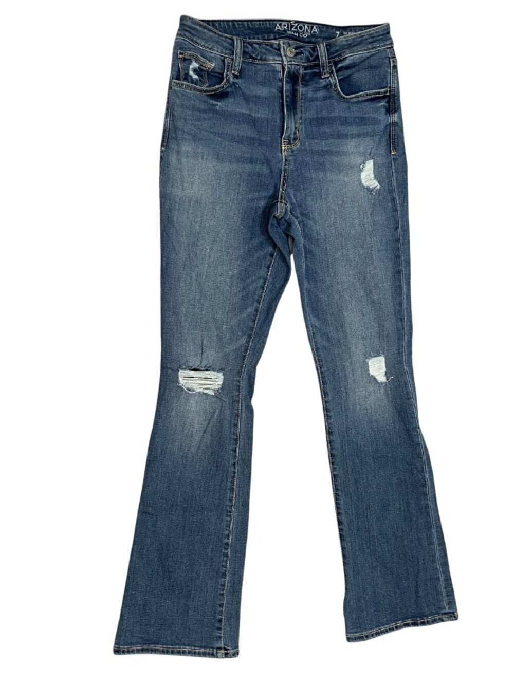 Arizona Jean Co Juniors Bootcut Jeans Size 7 Mid Rise Distressed Blue Denim Y2K